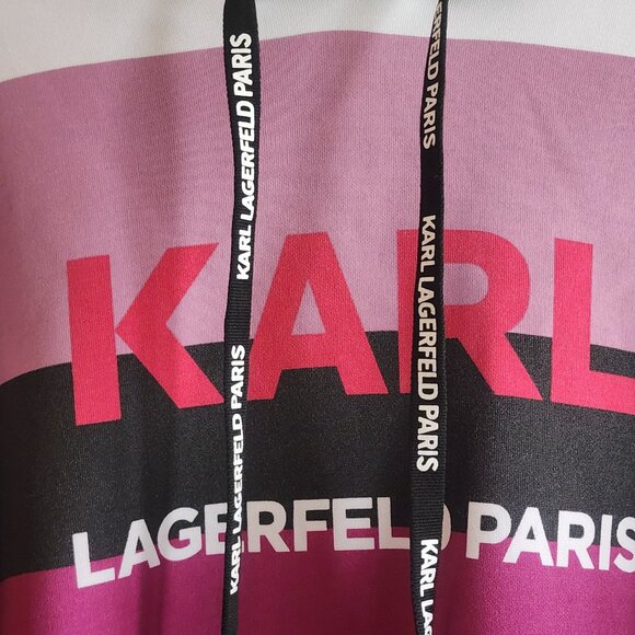 Karl Lagerfeld Paris Hoodie Womens XS Pullover Colorblock Graphic Sweatshirt - Picture 4 of 12